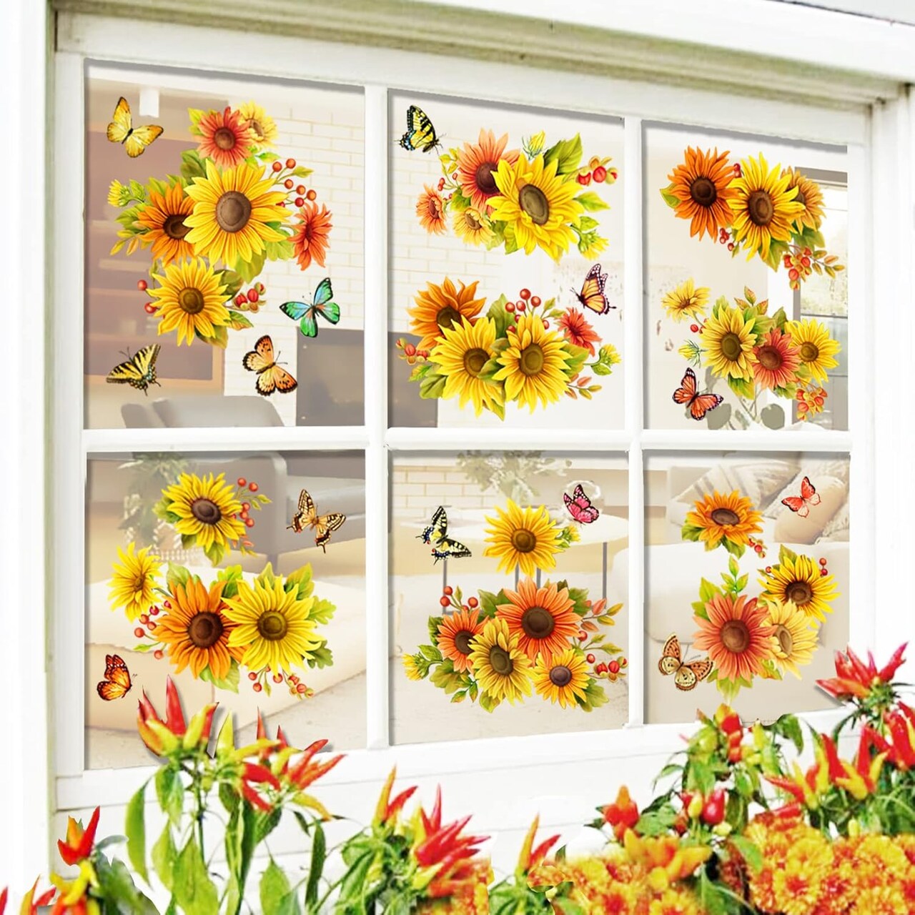 Sunflower Window Clings Large Size Sunflower Window Decals Fall